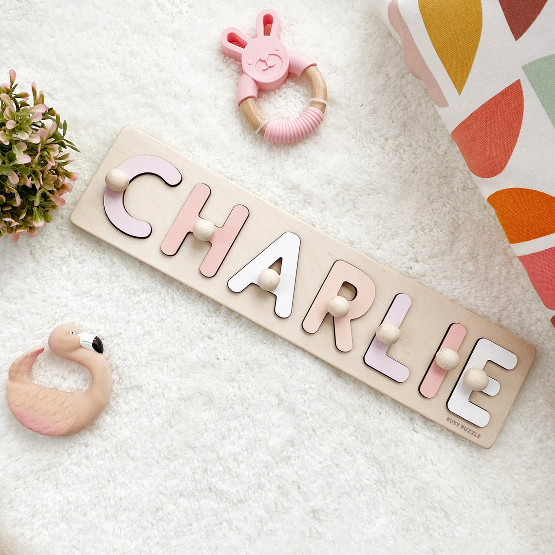 Woodworking Game - Rompecabezas con nombre personalizado con clavijas